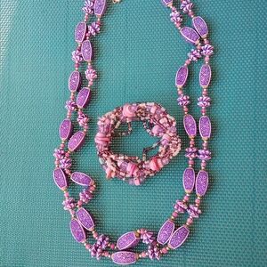 Vibrant Purple Beaded Necklace and Bracelet Set